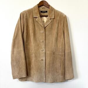 Vintage Suede Leather Blazer Jacket Tan Parisian Signature Large Relaxed 90s